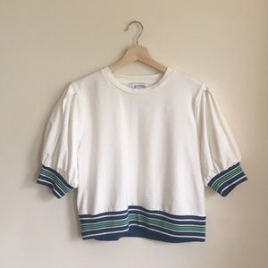 Anthropologie Moelleux, white top.